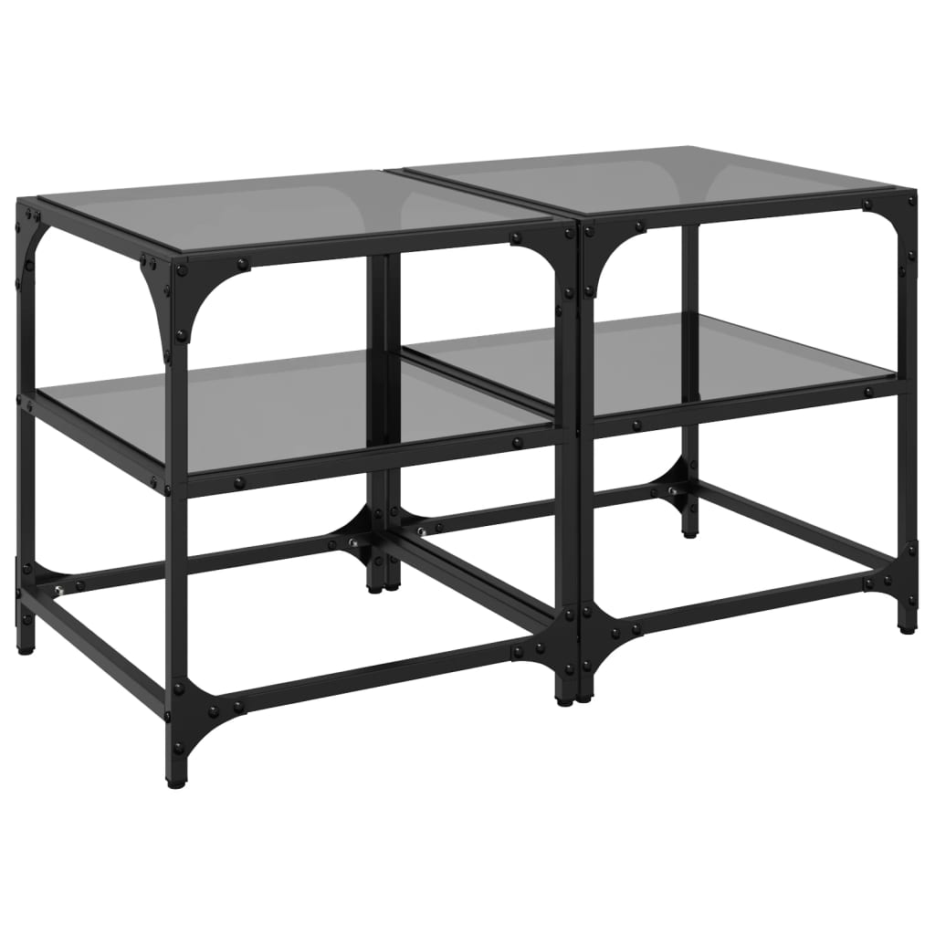 Coffee Tables with Black Glass Top 2 pcs 40x40x45 cm Steel