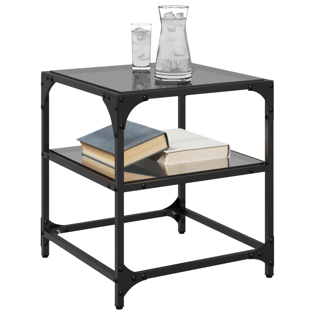 Coffee Tables with Black Glass Top 2 pcs 40x40x45 cm Steel