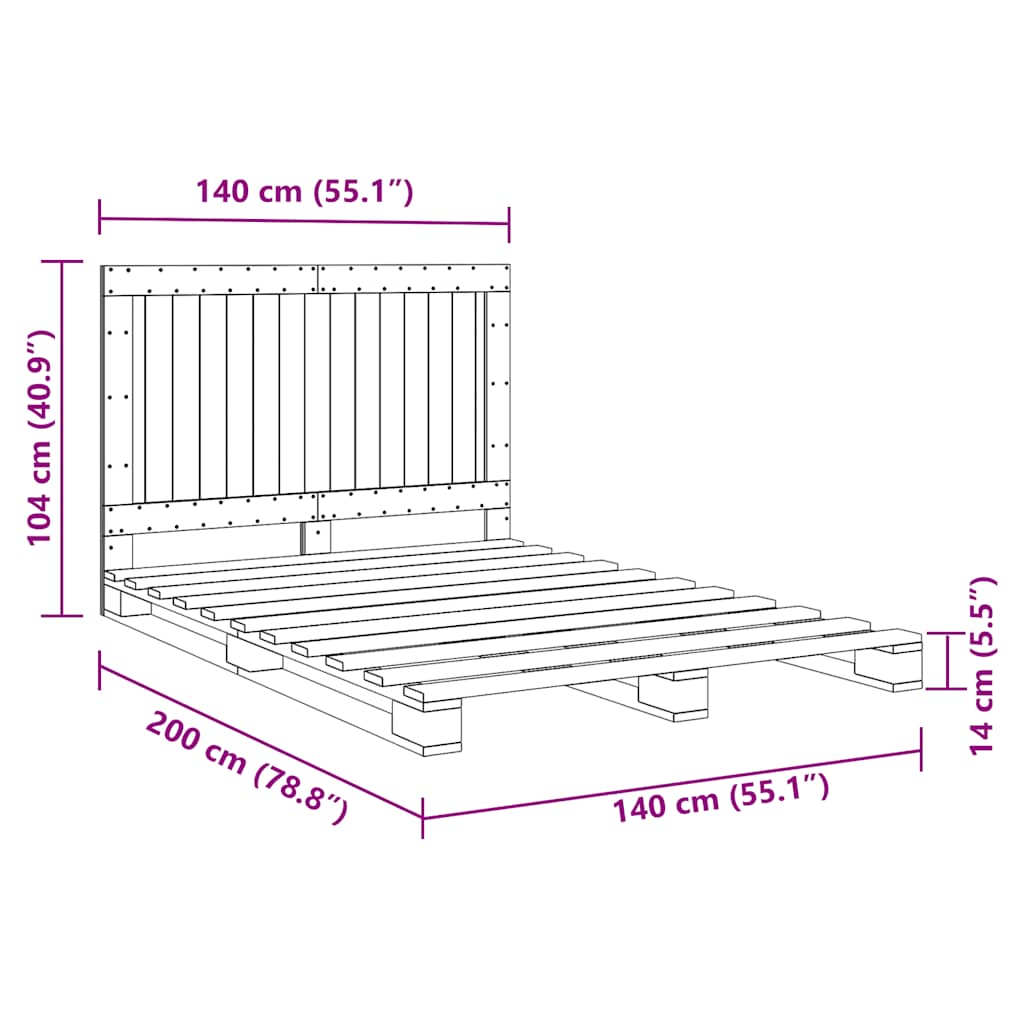Bed Frame without Mattress with Headboard 140x200 cm Solid Wood