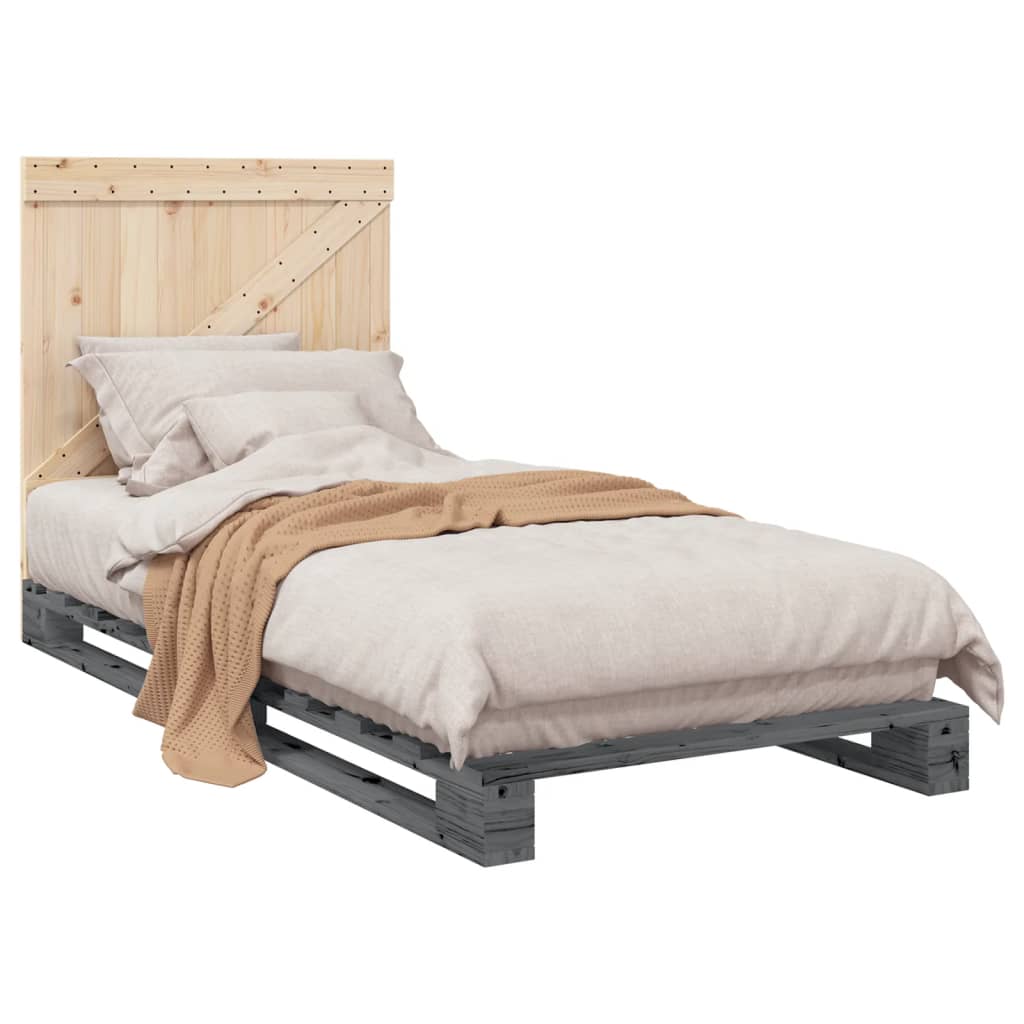 Bed Frame without Mattress Grey 90x200 cm Solid Wood Pine