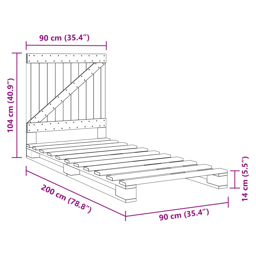 Bed Frame without Mattress Grey 90x200 cm Solid Wood Pine