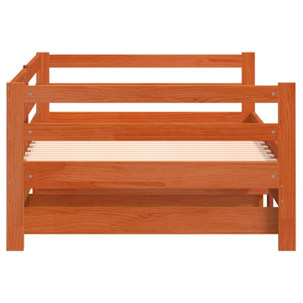 Daybed with Trundle without Mattress Wax Brown 90x190 cm Single Solid Wood
