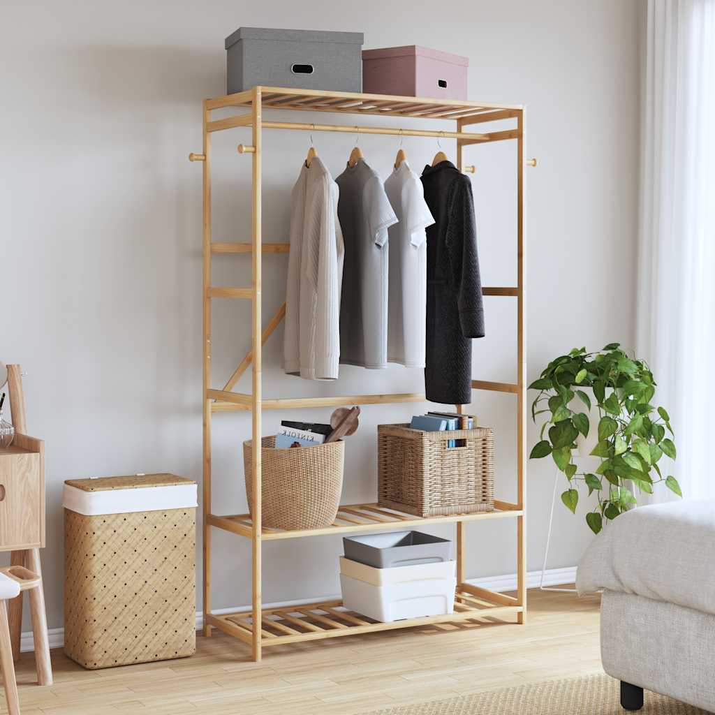 Clothes Rack with Shelves 110x40x175 cm Bamboo