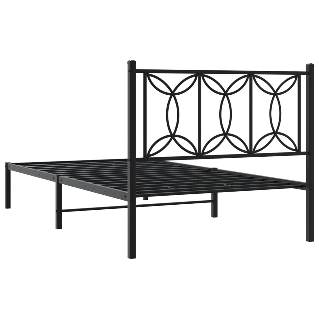 Metal Bed Frame without Mattress with Headboard Black 107x203cm