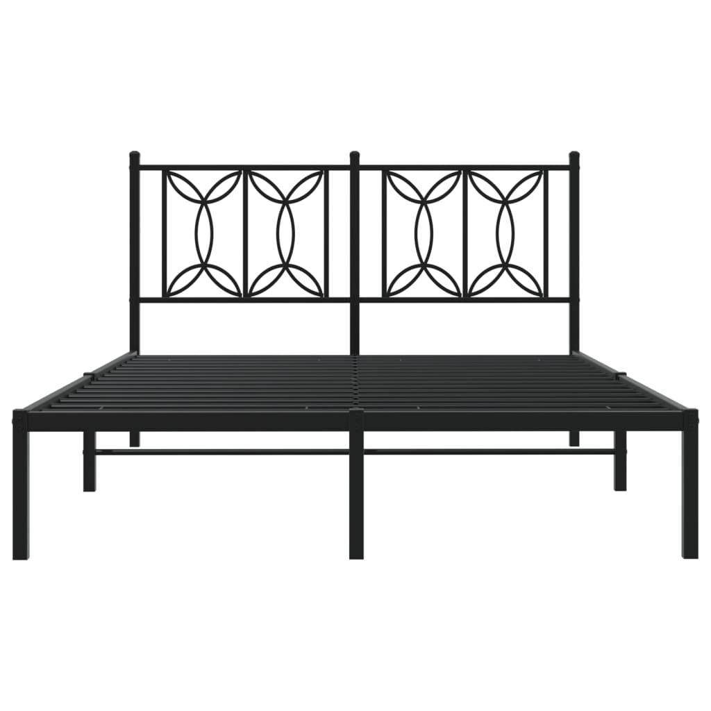 Metal Bed Frame without Mattress with Headboard Black 135x190cm
