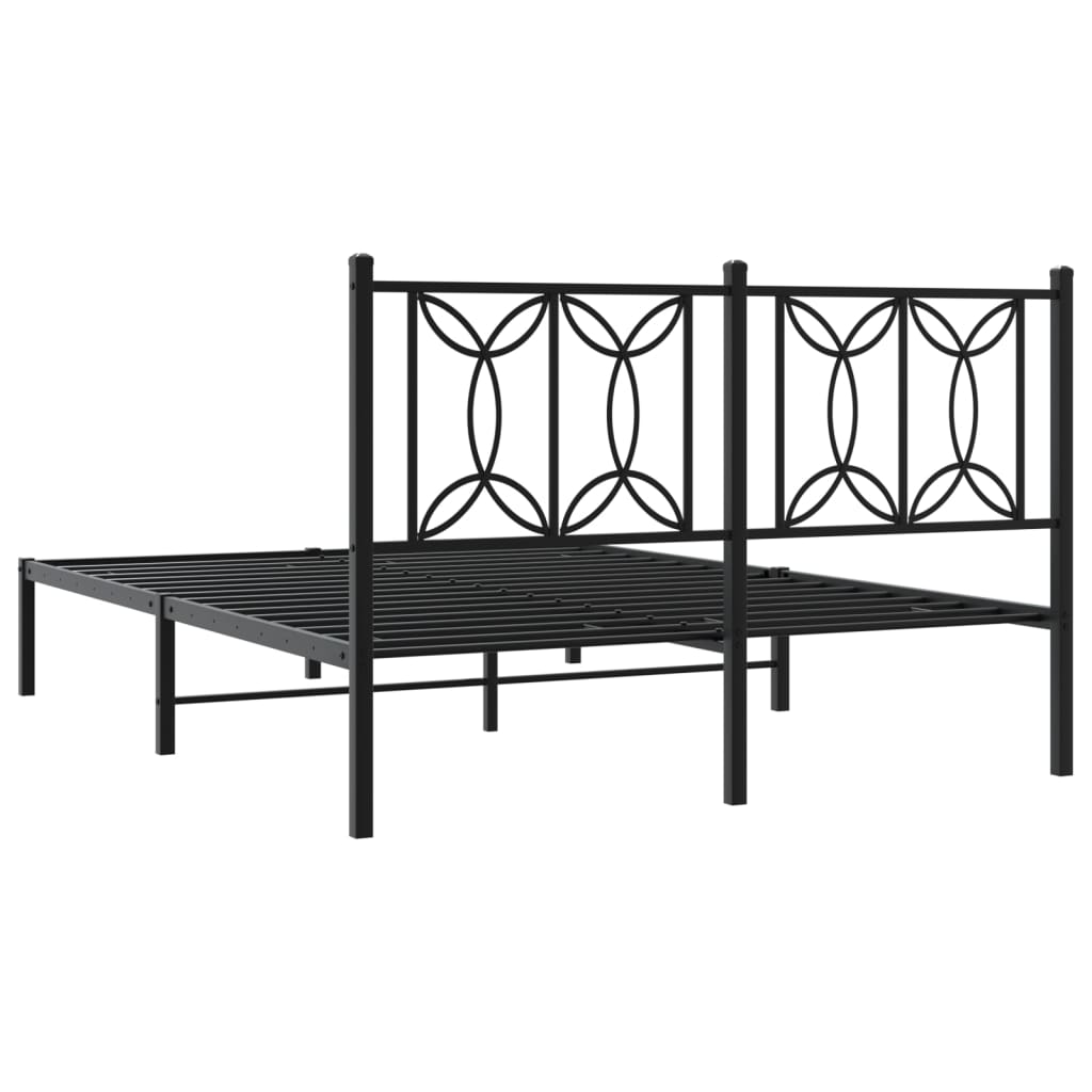 Metal Bed Frame without Mattress with Headboard Black 135x190cm