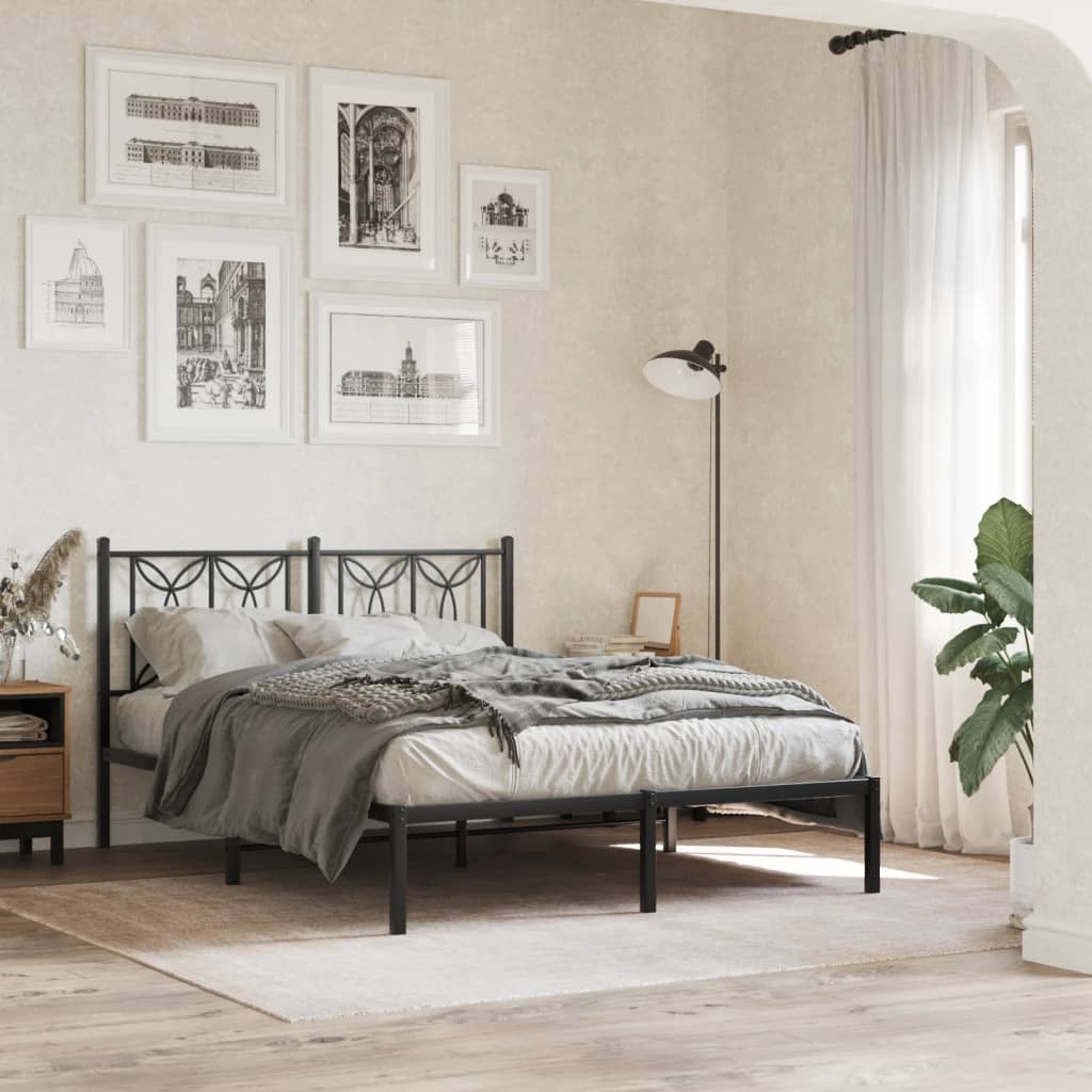 Metal Bed Frame without Mattress with Headboard Black 140x200cm