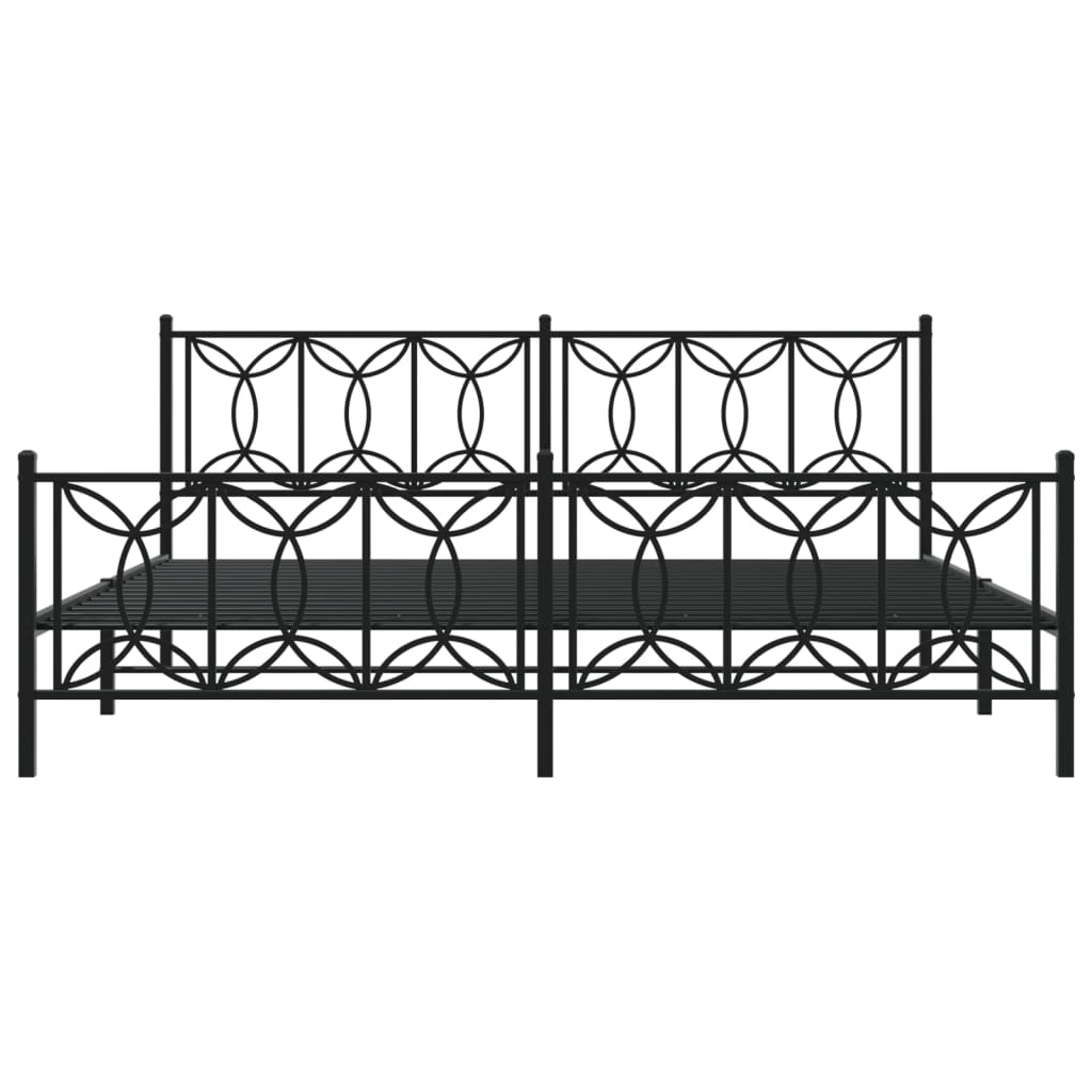 Metal Bed Frame without Mattress with Footboard Black 193x203cm