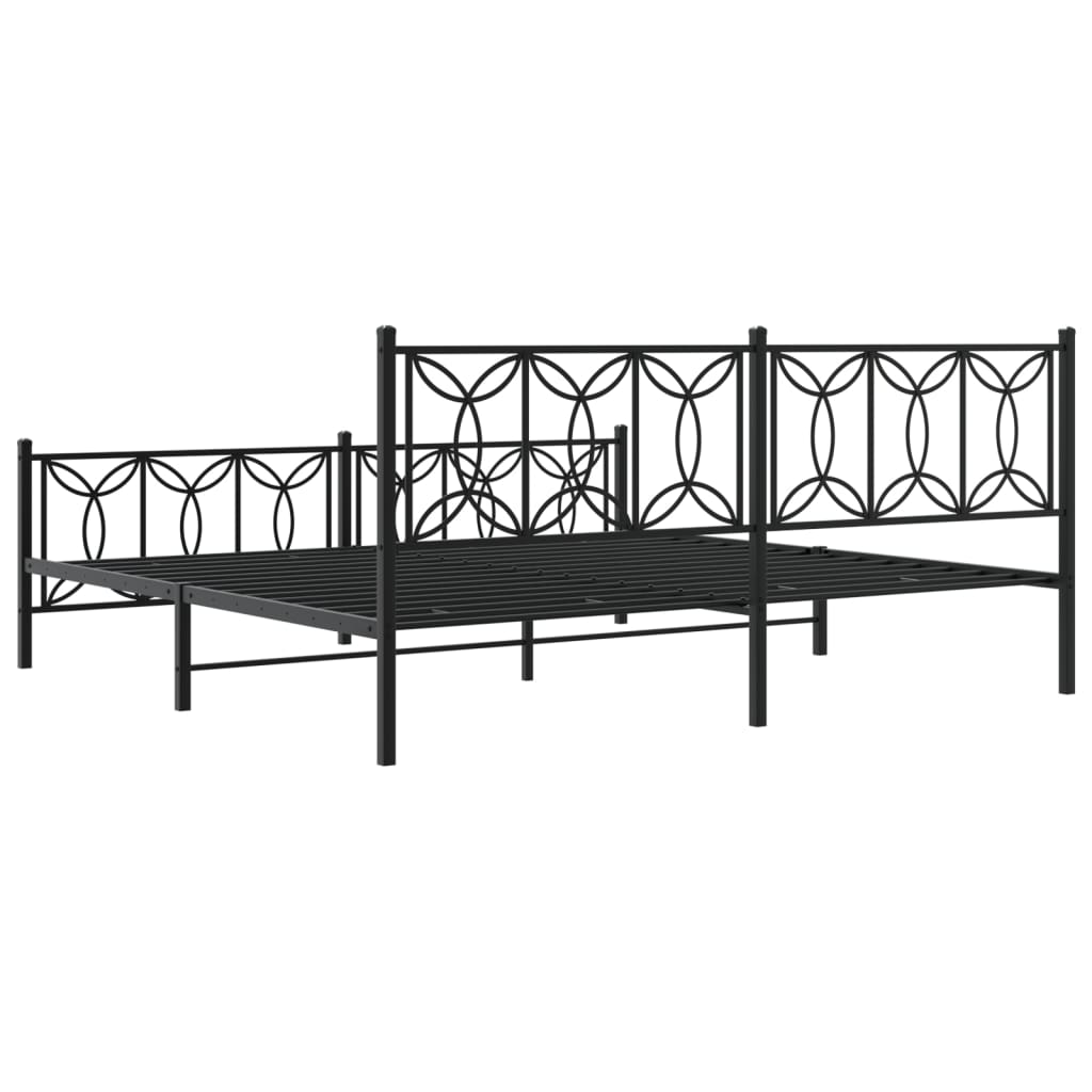 Metal Bed Frame without Mattress with Footboard Black 193x203cm