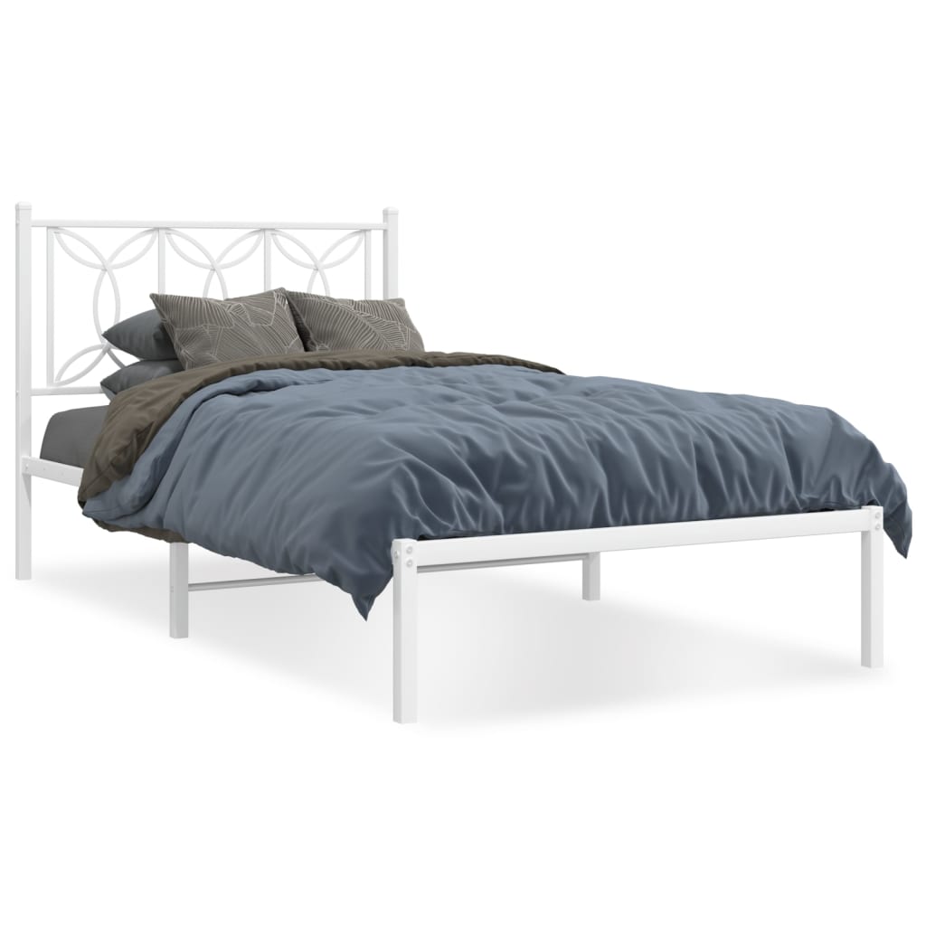 Metal Bed Frame without Mattress with Headboard White 107x203cm