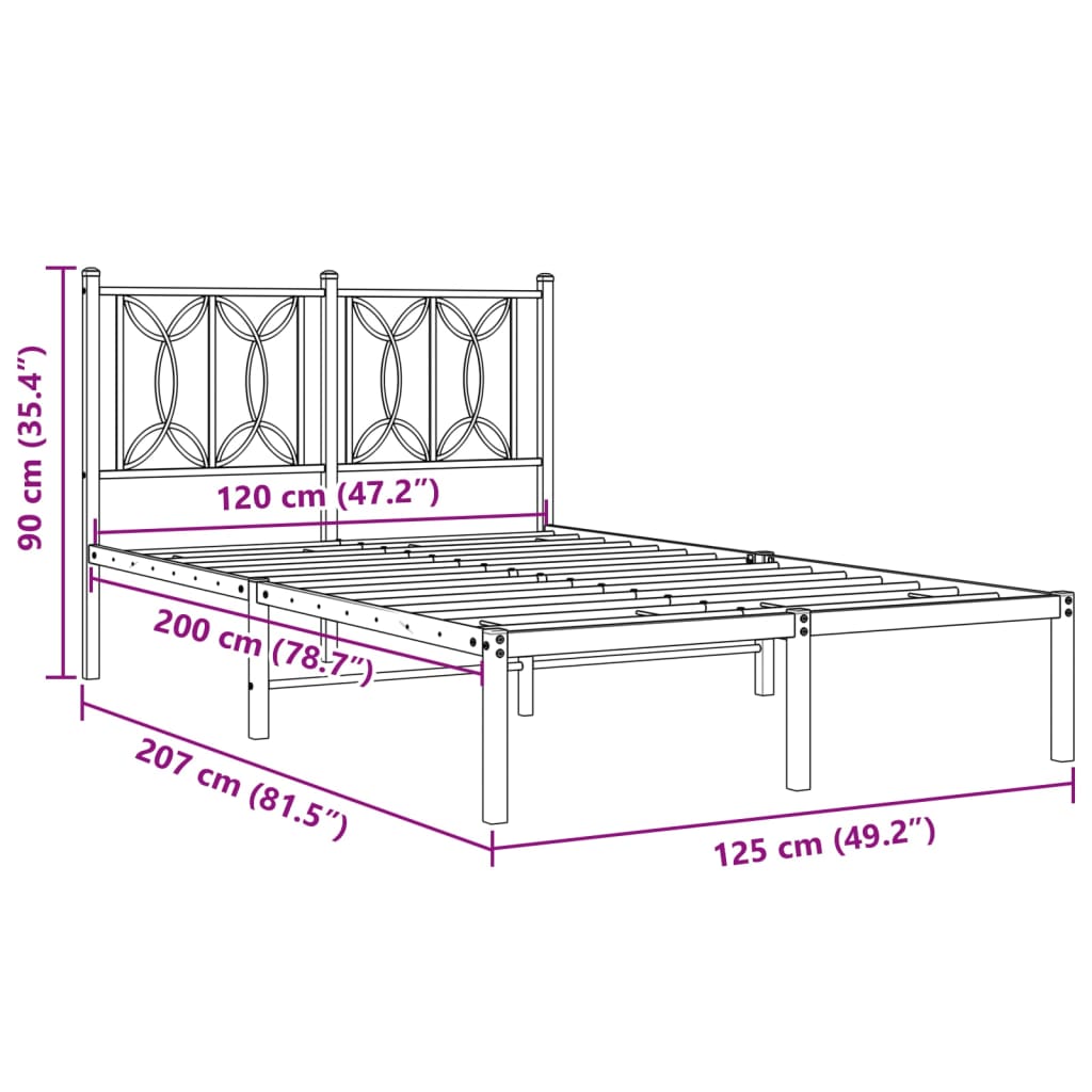 Metal Bed Frame without Mattress with Headboard White 120x200cm