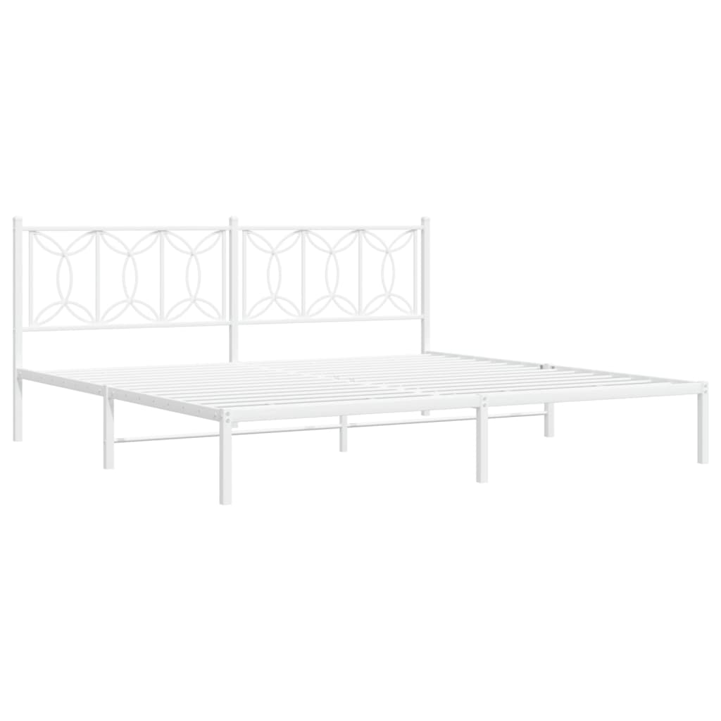 Metal Bed Frame without Mattress with Headboard White 193x203cm