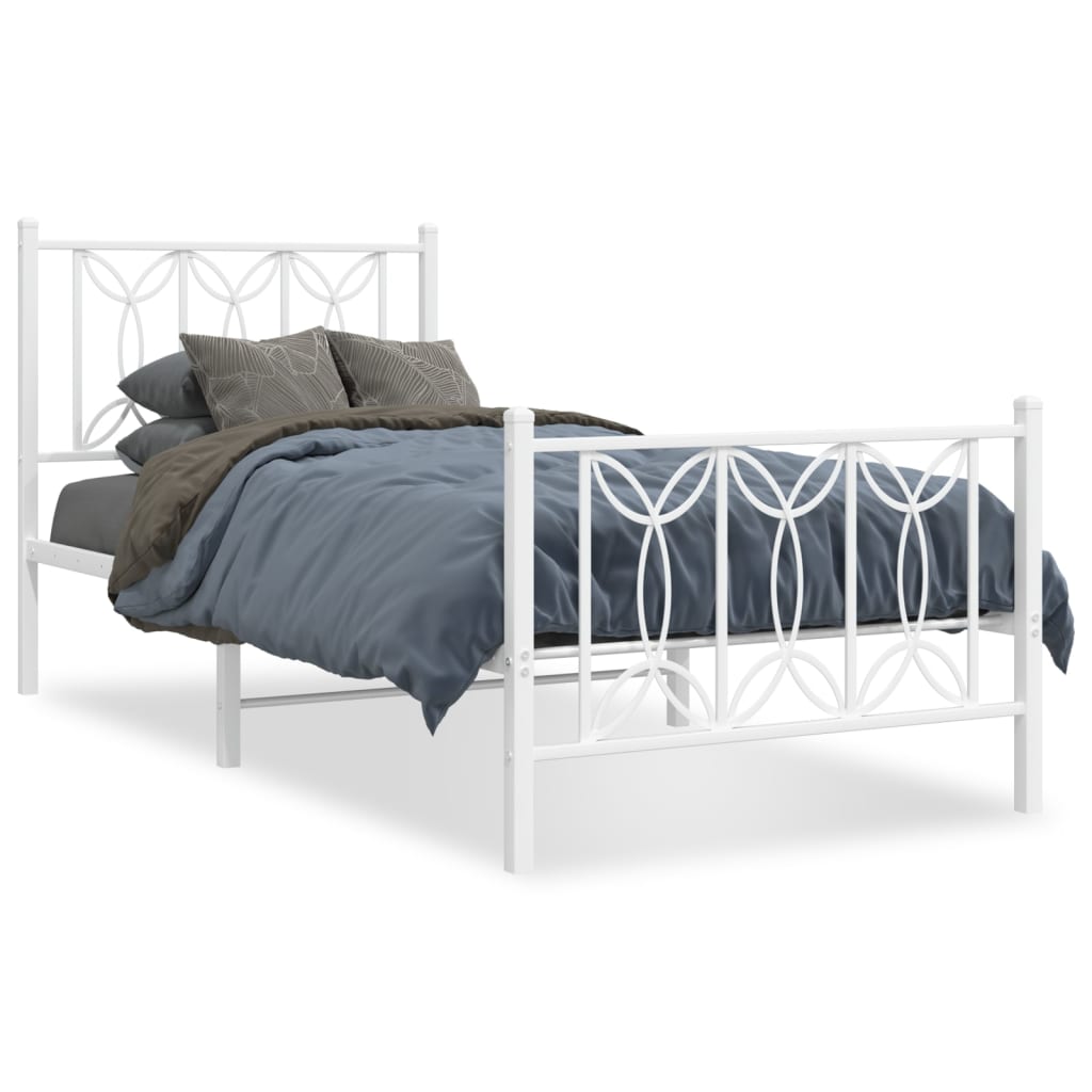 Metal Bed Frame without Mattress with Footboard White 75x190cm