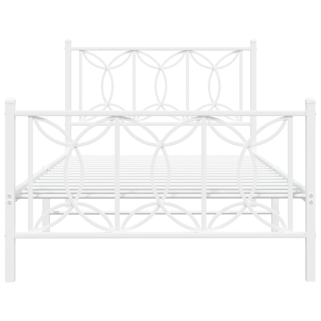 Metal Bed Frame without Mattress with Footboard White 107x203cm