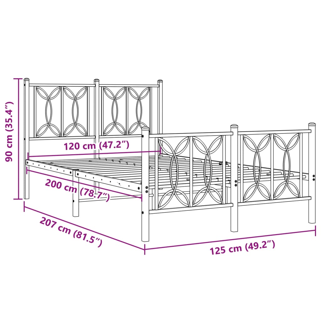 Metal Bed Frame without Mattress with Footboard White 120x200cm