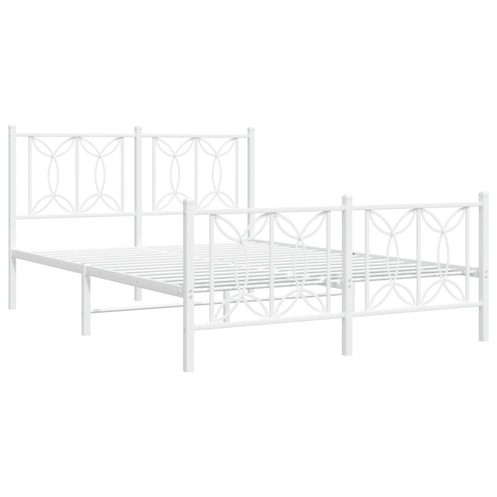 Metal Bed Frame without Mattress with Footboard White 135x190cm