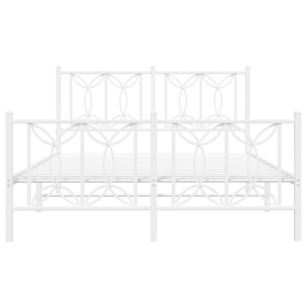 Metal Bed Frame without Mattress with Footboard White 135x190cm