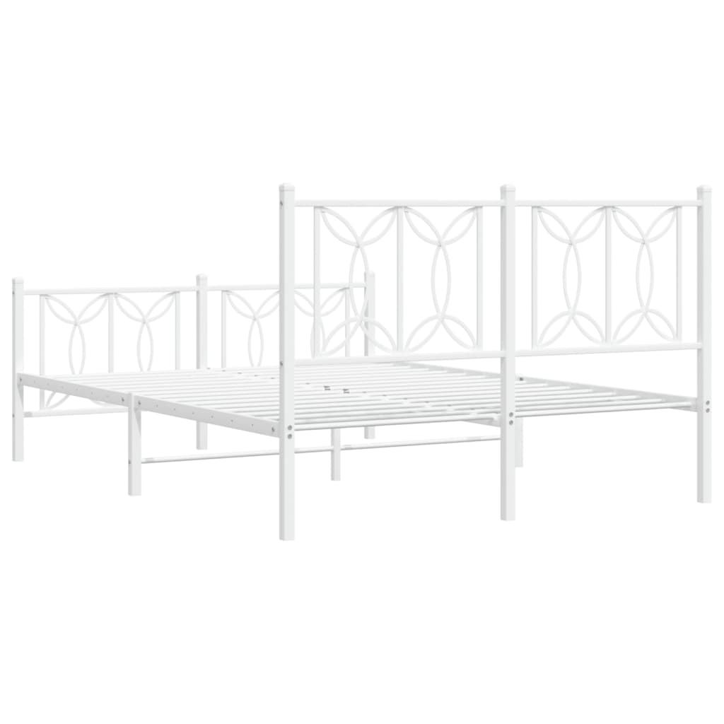 Metal Bed Frame without Mattress with Footboard White 135x190cm