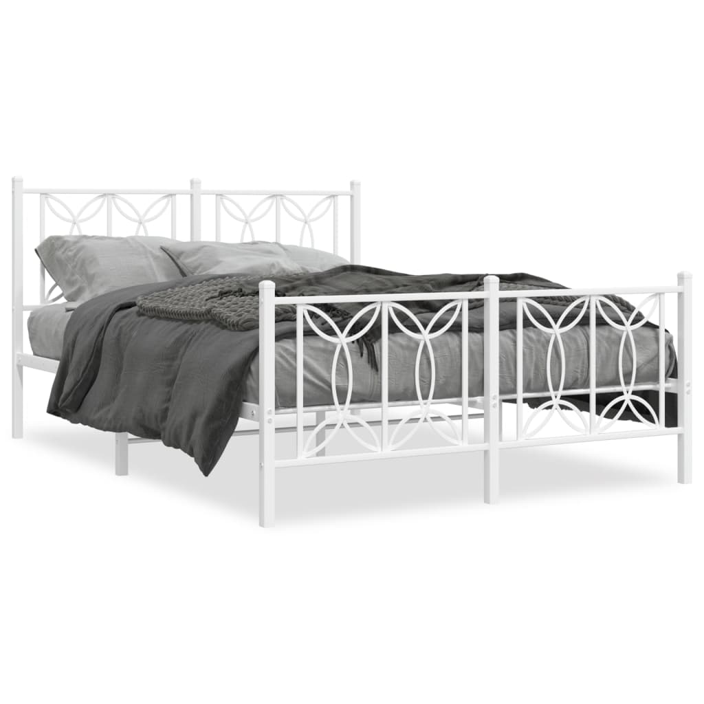 Metal Bed Frame without Mattress with Footboard White 140x190cm