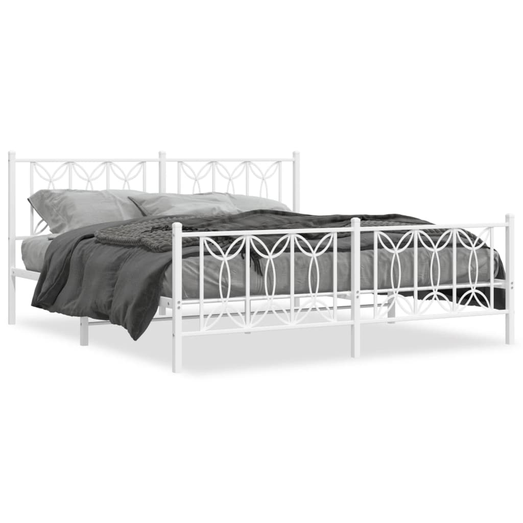 Metal Bed Frame without Mattress with Footboard White 183x213cm