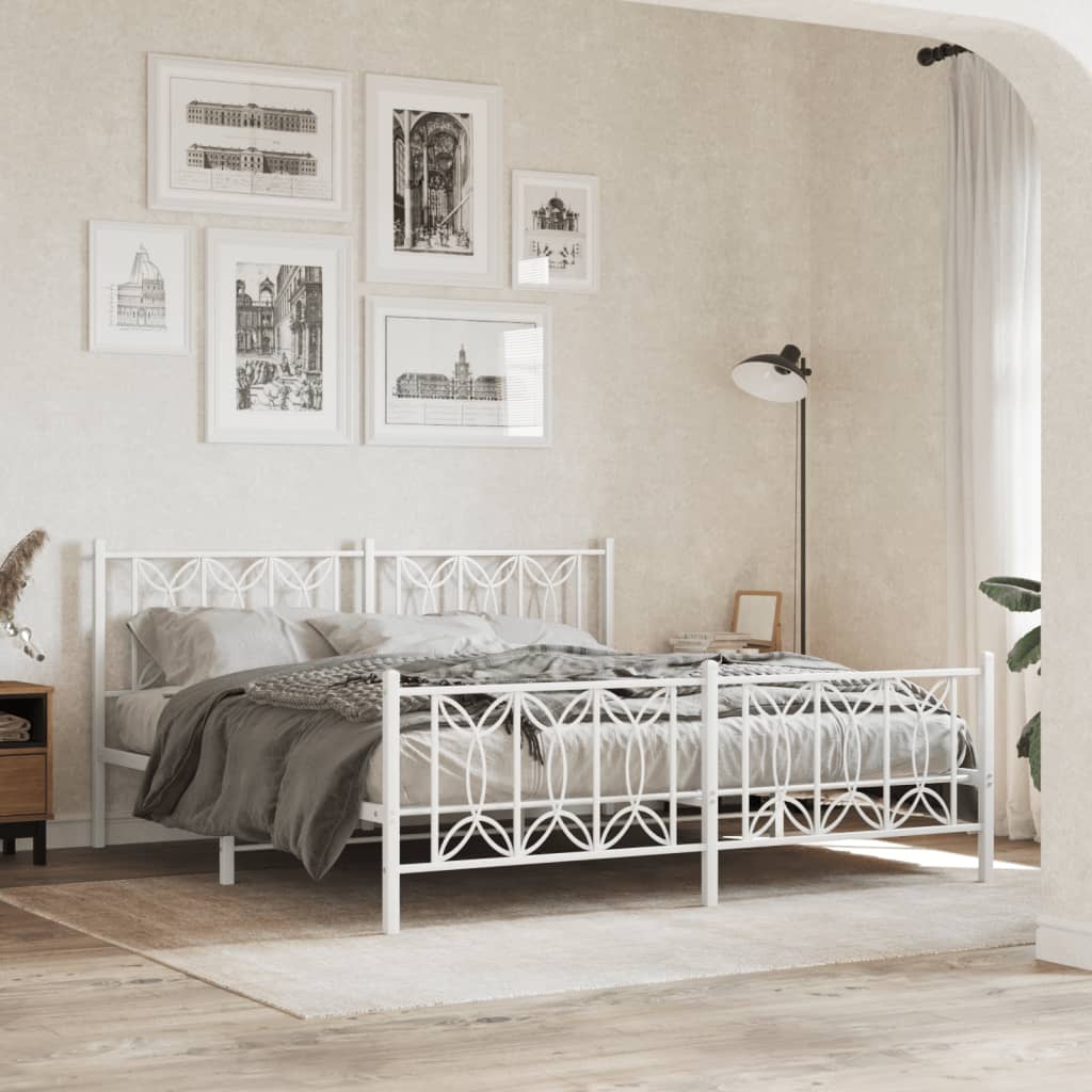 Metal Bed Frame without Mattress with Footboard White 183x213cm