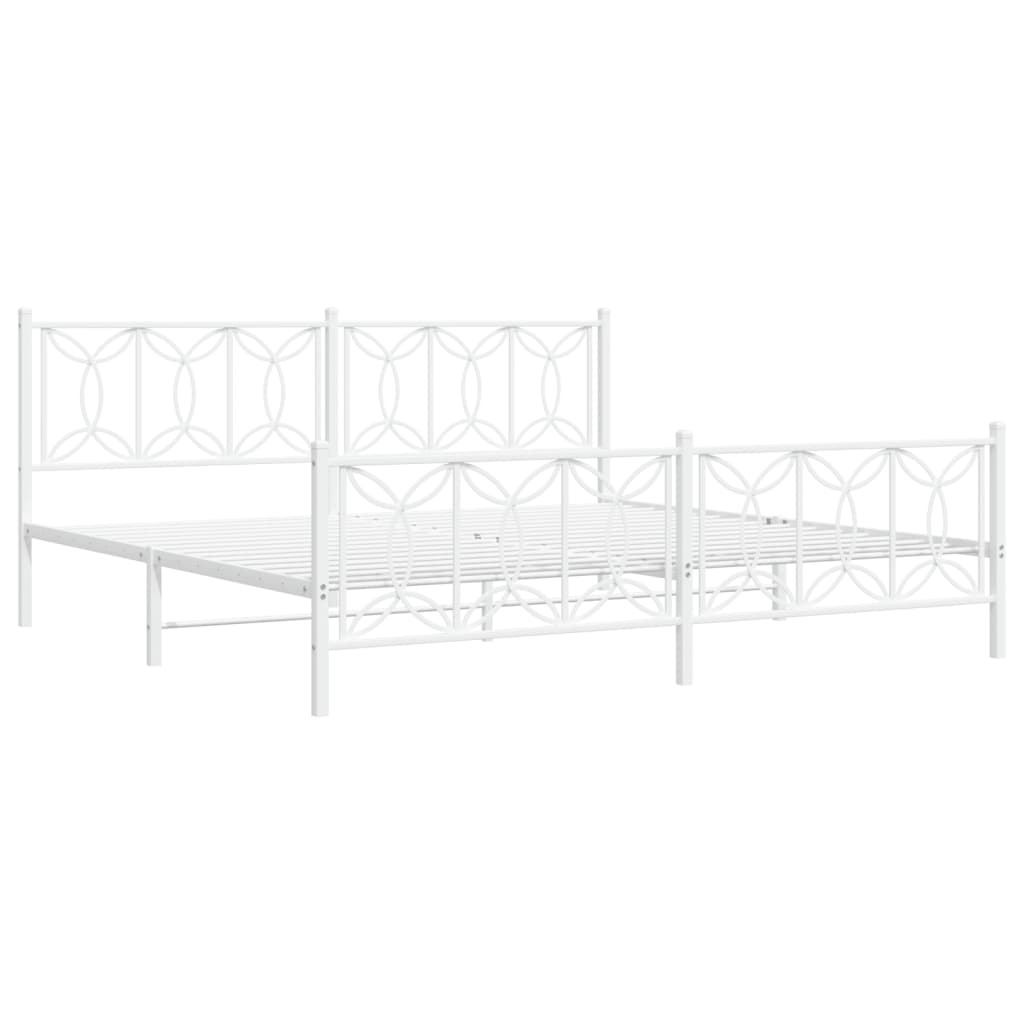 Metal Bed Frame without Mattress with Footboard White 193x203cm
