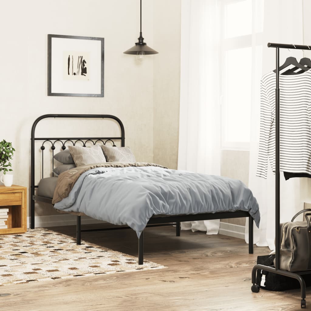 Metal Bed Frame without Mattress with Headboard Black 90x200cm