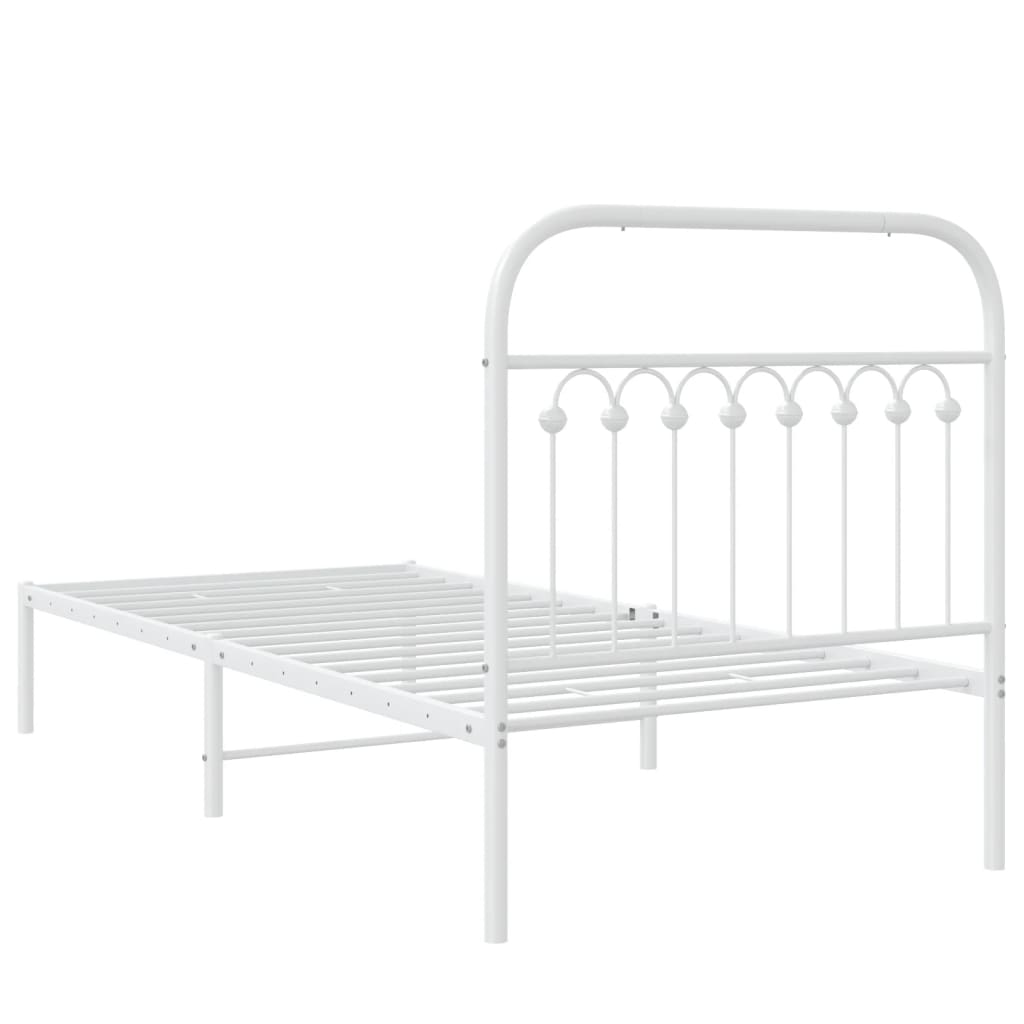 Metal Bed Frame without Mattress with Headboard White 90x190cm
