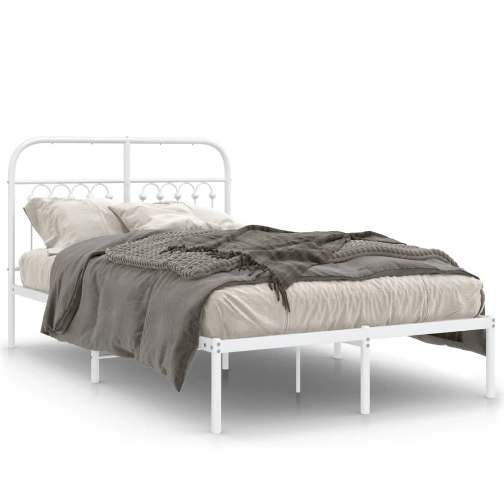 Metal Bed Frame without Mattress with Headboard White 120x200cm
