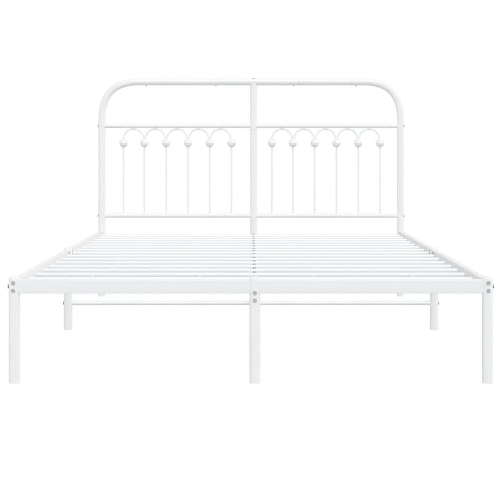 Metal Bed Frame without Mattress with Headboard White 135x190cm