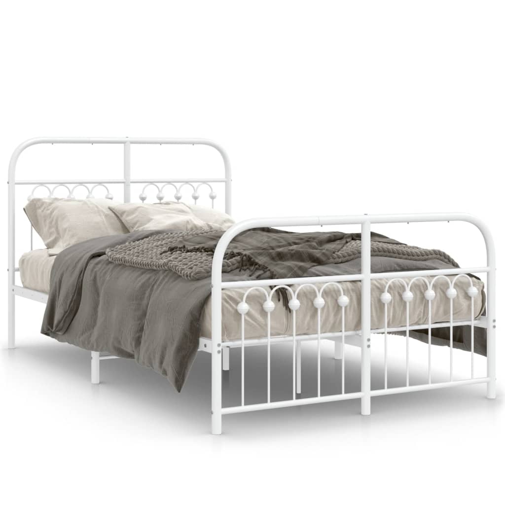 Metal Bed Frame without Mattress with Footboard White 120x190cm