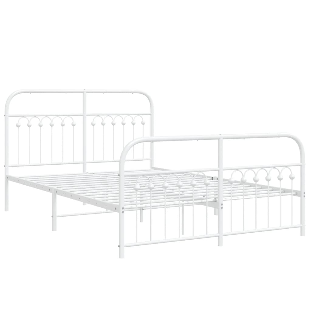 Metal Bed Frame without Mattress with Footboard White 140x190cm