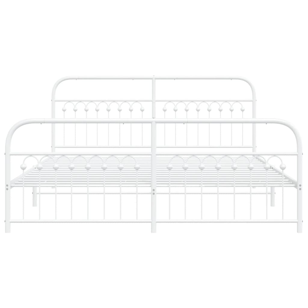 Metal Bed Frame without Mattress with Footboard White 183x213cm