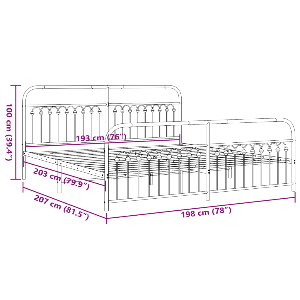 Metal Bed Frame without Mattress with Footboard White 193x203cm