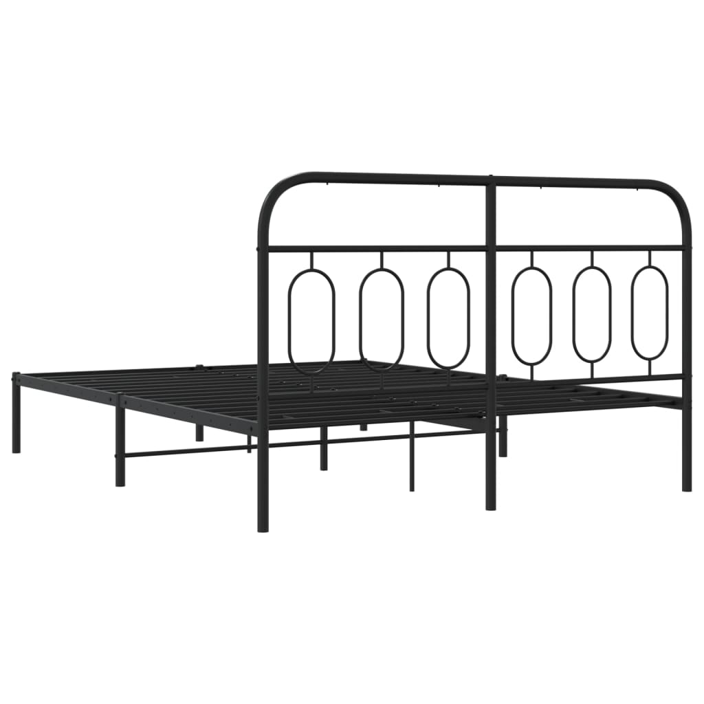 Metal Bed Frame without Mattress with Headboard Black 140x190cm