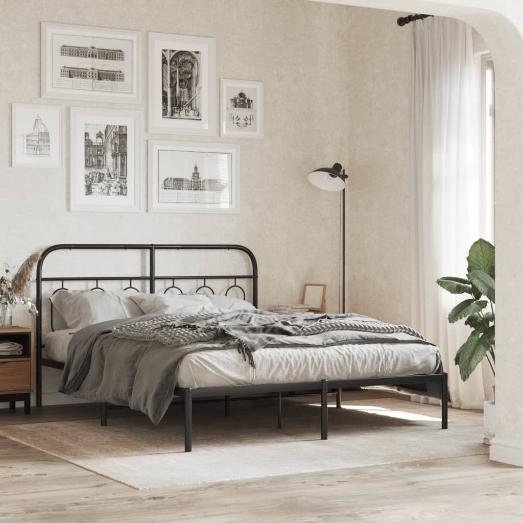 Metal Bed Frame without Mattress with Headboard Black 140x190cm
