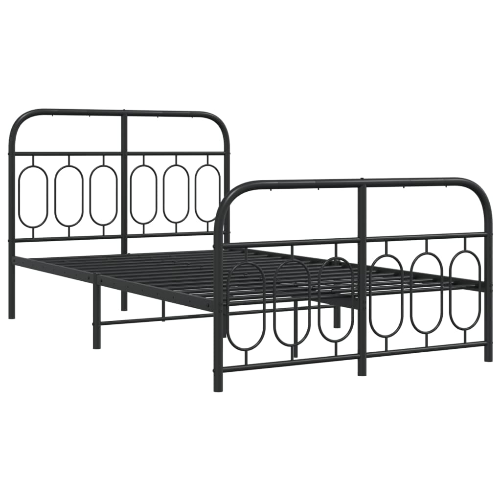 Metal Bed Frame without Mattress with Footboard Black 120x190cm