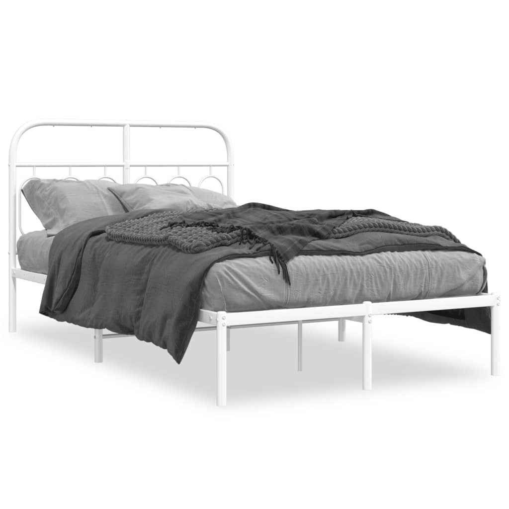 Metal Bed Frame without Mattress with Headboard White 120x190cm