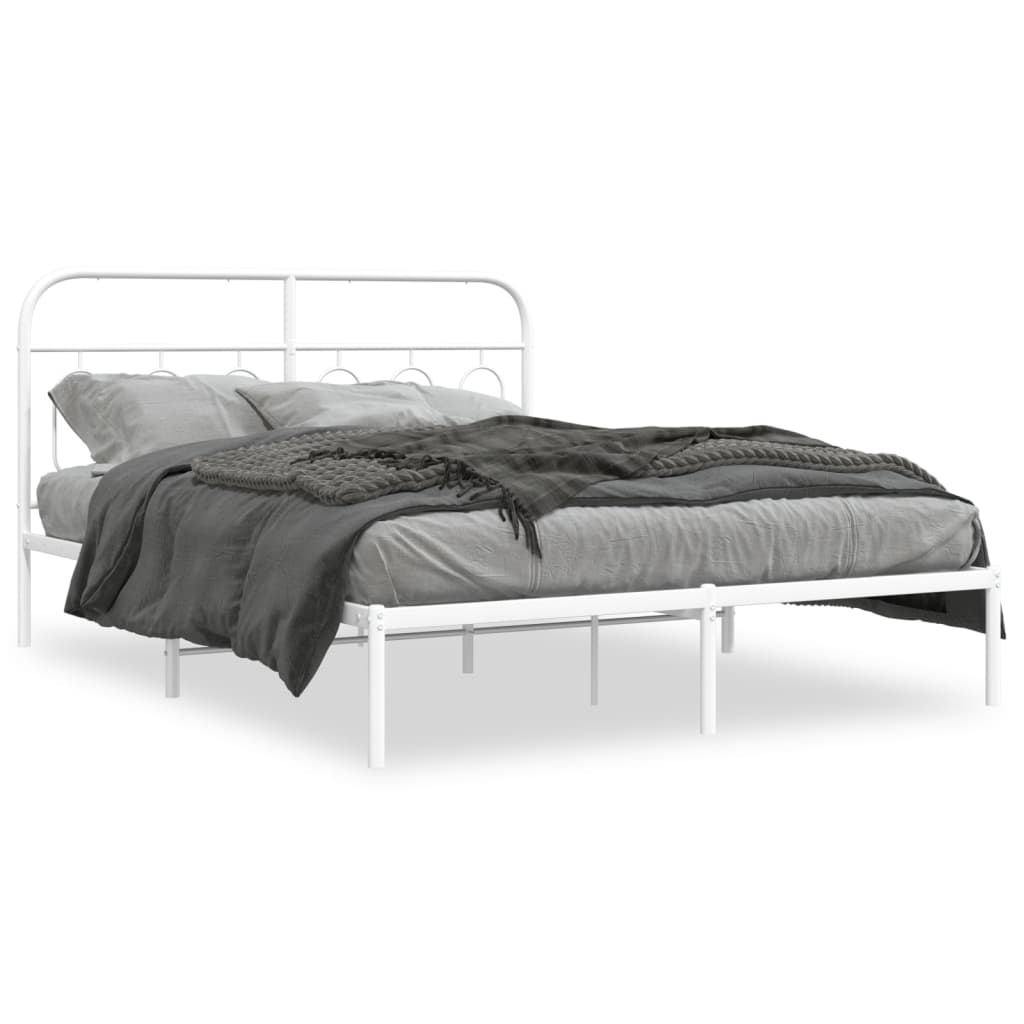 Metal Bed Frame without Mattress with Headboard White 150x200cm