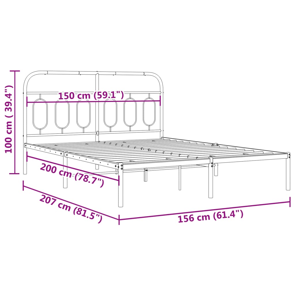 Metal Bed Frame without Mattress with Headboard White 150x200cm