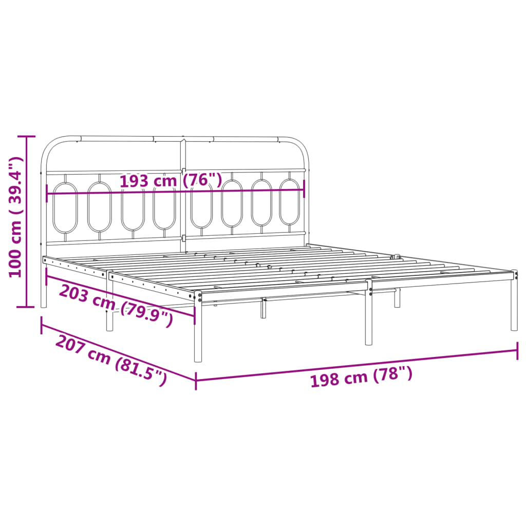 Metal Bed Frame without Mattress with Headboard White 193x203cm