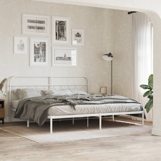 Metal Bed Frame without Mattress with Headboard White 200x200cm