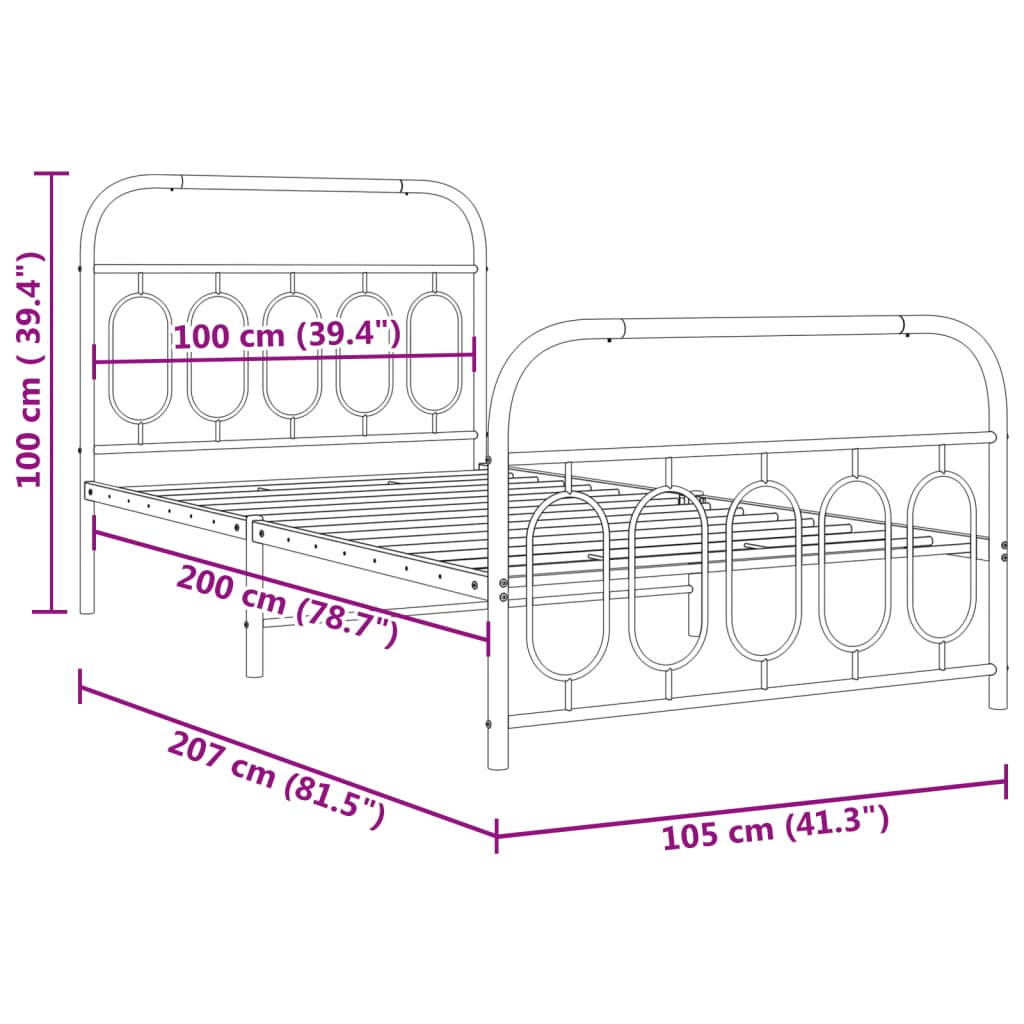 Metal Bed Frame without Mattress with Footboard White 100x200cm