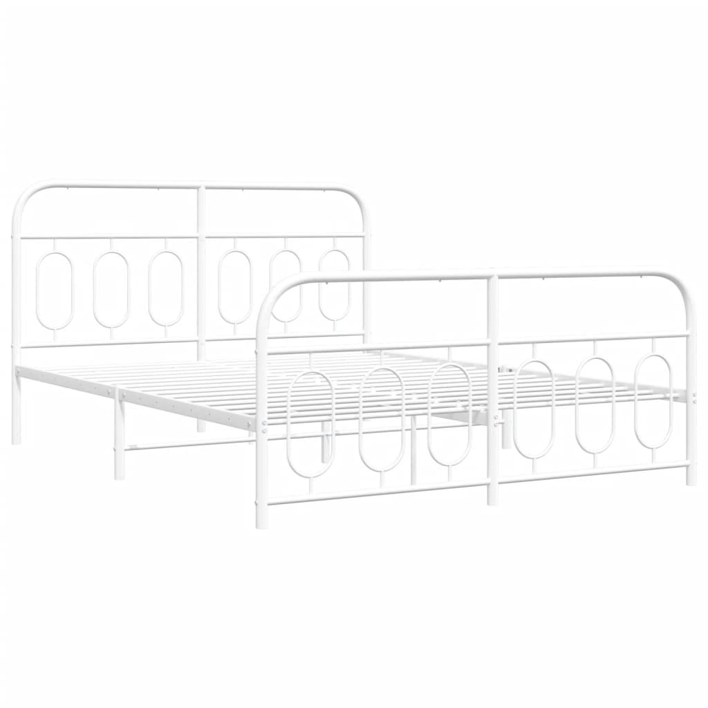 Metal Bed Frame without Mattress with Footboard White 135x190cm
