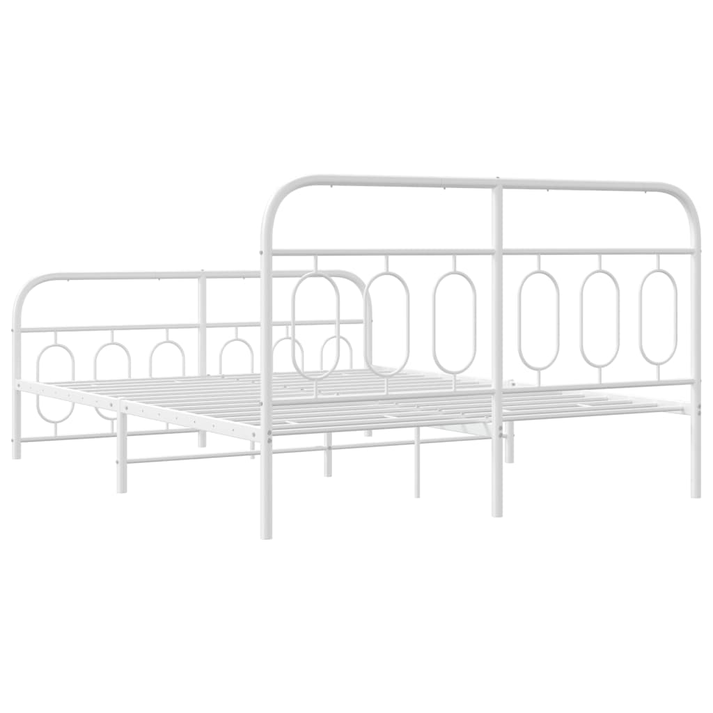 Metal Bed Frame without Mattress with Footboard White 135x190cm