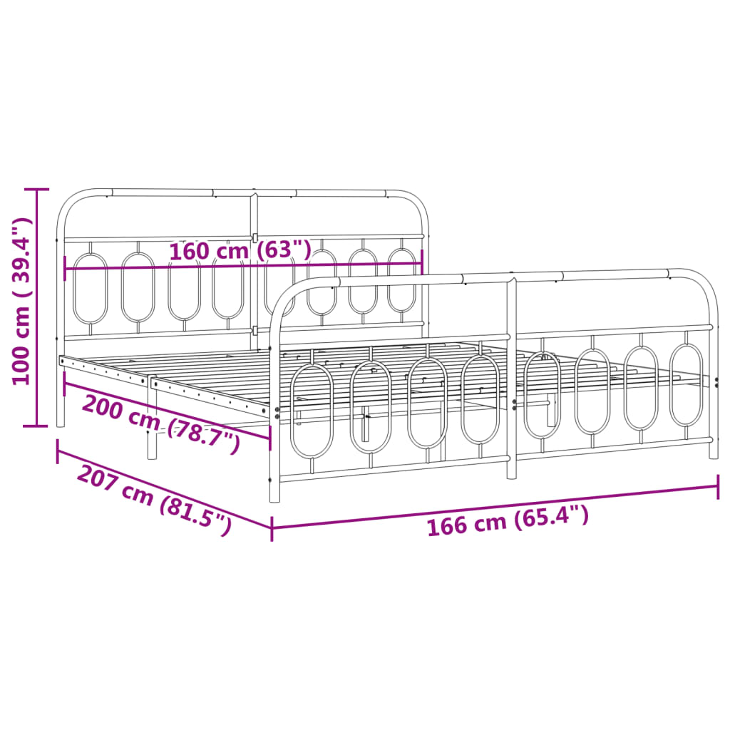 Metal Bed Frame without Mattress with Footboard White 160x200cm