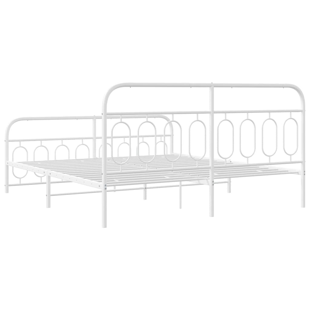 Metal Bed Frame without Mattress with Footboard White 180x200cm