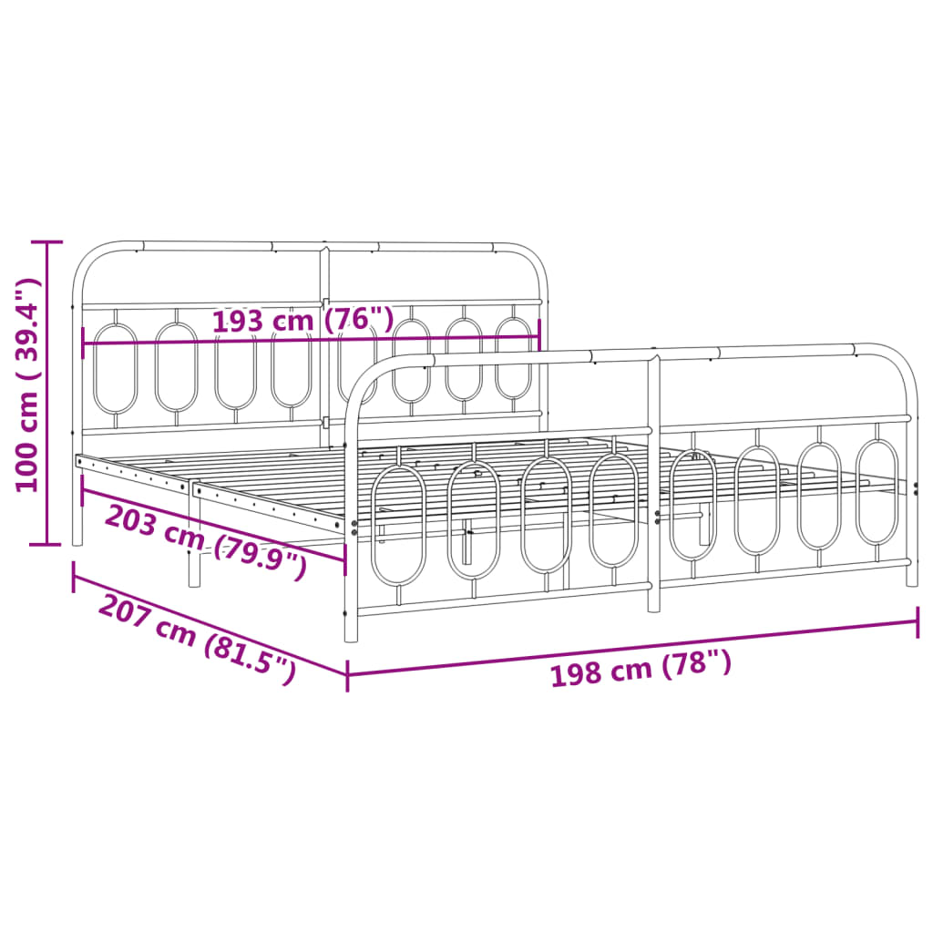 Metal Bed Frame without Mattress with Footboard White 193x203cm