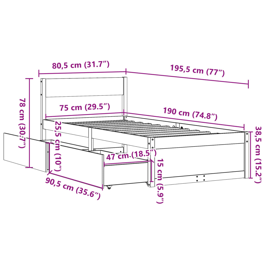 Bed Frame without Mattress 75x190 cm Small Single Solid Wood Pine