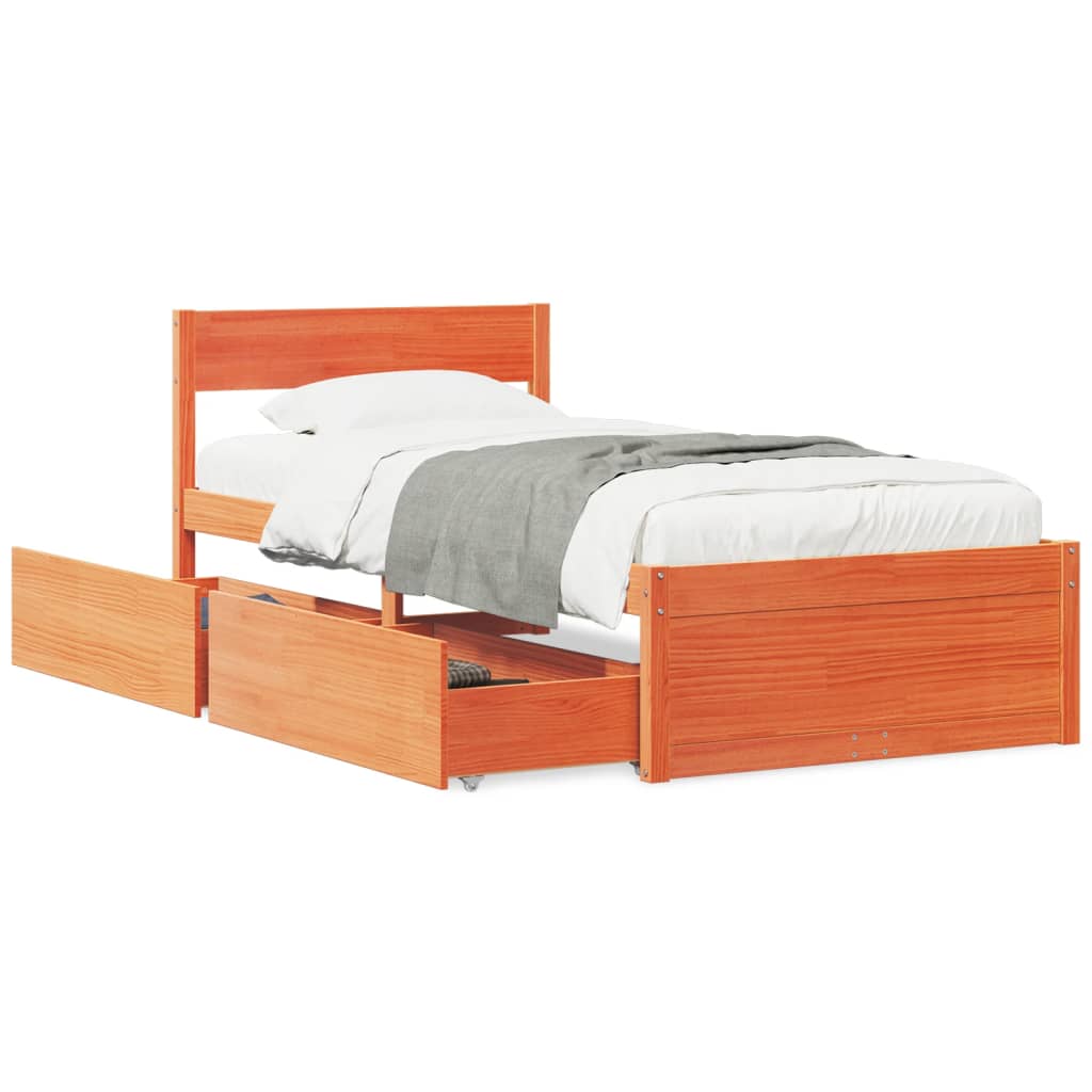 Bed Frame without Mattress Wax Brown 75x190 cm Small Single Solid Wood Pine
